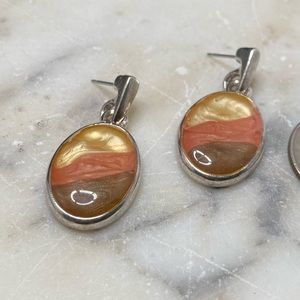 Vintage KC earrings silver tone desert colors dangle oval